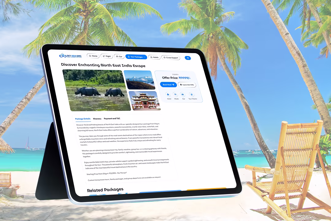 Recommended Travel Packages Section with Pricing Cards