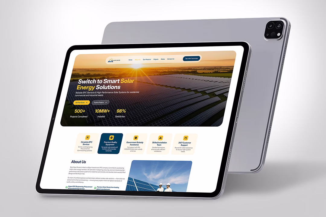 Solar Days Completed Installations Portfolio with Filter Tabs