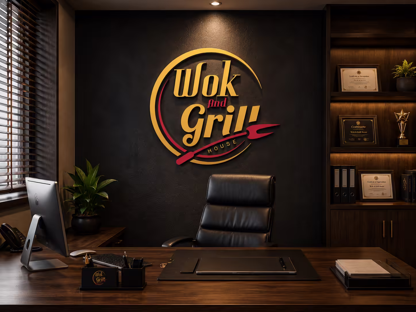 Wok And Grill House Logo on White Background — Brand Versatility View